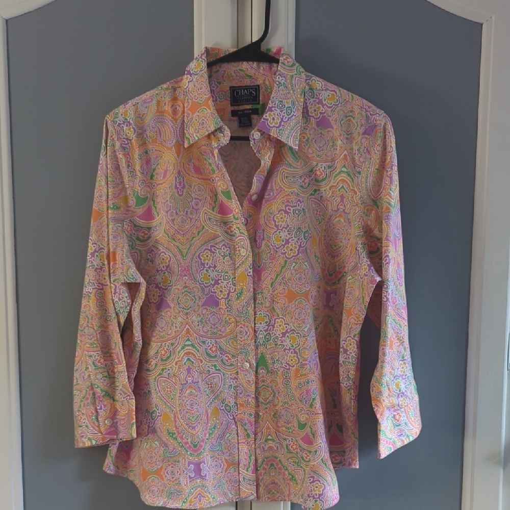 Chaps Multicolor Paisley Button Down Shirt Preppy‎ Cottage